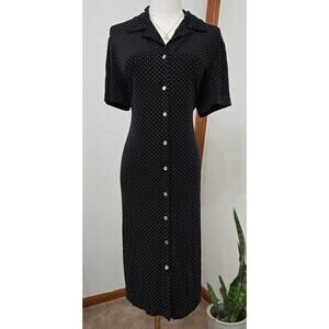 Ronni Nicole Vintage 90s Preppy Classic Polka Dot Button-Up Midi Shirt Dress 14